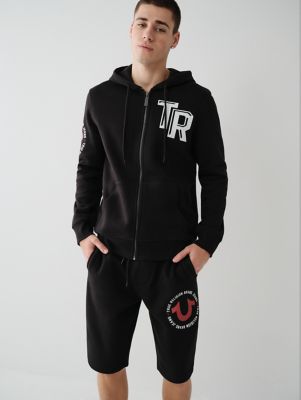 True Religion Men's Logo Cotton-Blend Zip-Up Hoodie - Black - Size L