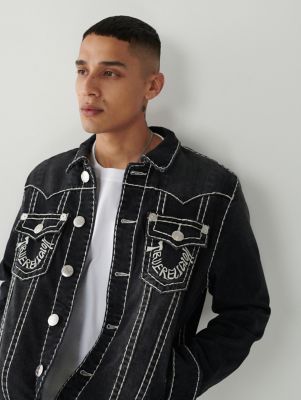 Mens Red Contrast Stitch Denim Jacket