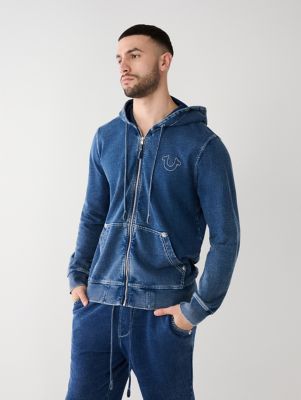 True Religion Men's Heritage Big T Zip Hoodie - Blue - Hoodies