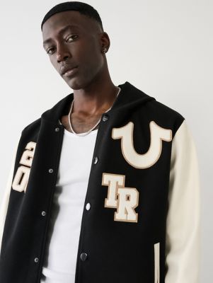 HOODED VARSITY JACKET