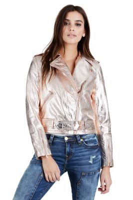ROSE GOLD METALLIC WOMENS MOTO JACKET True Religion