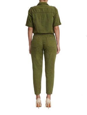 red utility jumpsuit