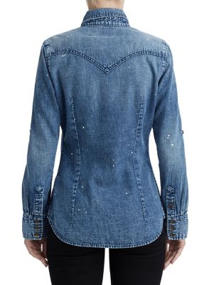 WOMENS PAINT SPLATTER WESTERN DENIM SHIRT