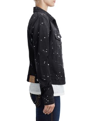 WOMENS PAINT SPLATTER TRUCKER DENIM JACKET