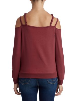 cold shoulder top with fringe edging