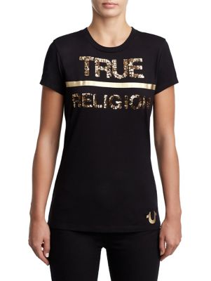 WOMENS SEQUIN METALLIC LOGO TEE