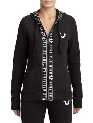 womens logo tape zip up hoodie