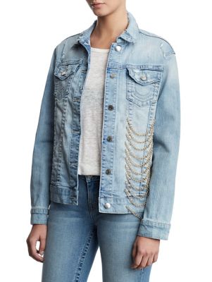 WOMENS CHAIN EMBELLISHED DENIM JACKET