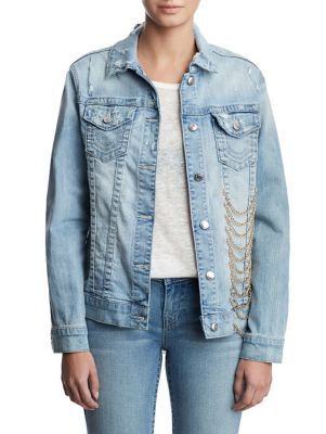 WOMENS CHAIN EMBELLISHED DENIM JACKET