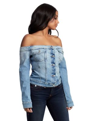 WOMENS OFF SHOULDER DENIM JACKET TOP