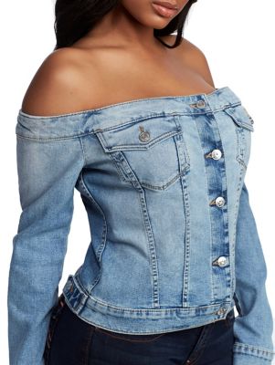 Womens Off Shoulder Denim Jacket Top 