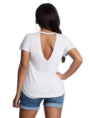 WOMENS BACK CUTOUT GRAPHIC TEE