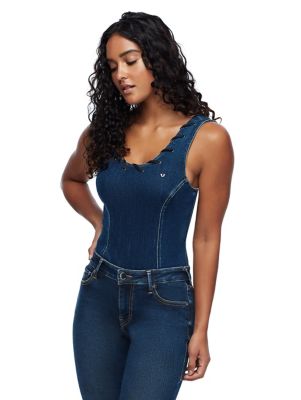 lace bodysuit and jeans outfit