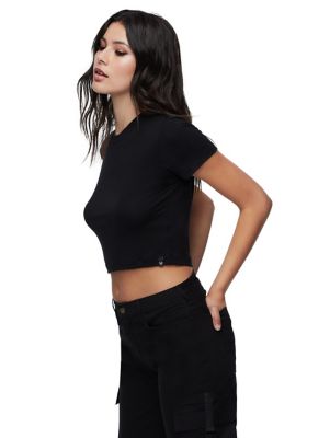 color block stitch trim crop tee