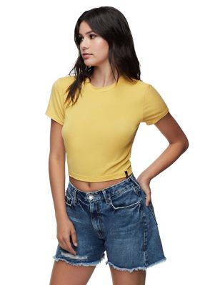 color block stitch trim crop tee