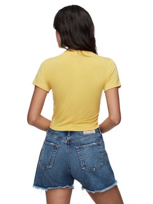 color block stitch trim crop tee