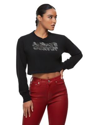 long sleeve crop top graphic tee