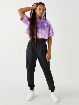 tie dye crop top and sweatpants set