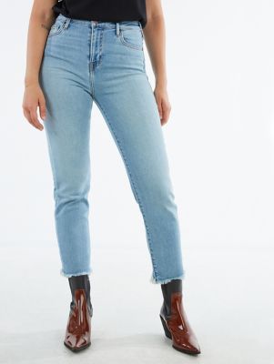 high waisted frayed hem jeans