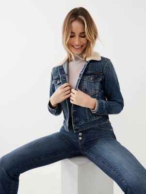 denim jacket with faux shearling