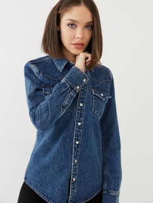 denim shirt pretty little thing