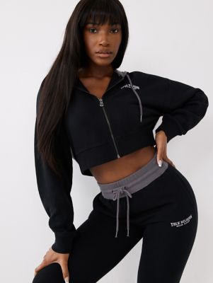 TWO TONE CROP ZIP HOODIE