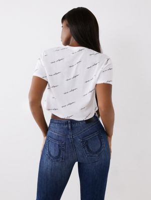 color block stitch trim crop tee