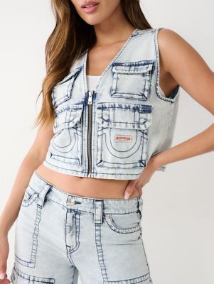 CROP DENIM UTILITY VEST