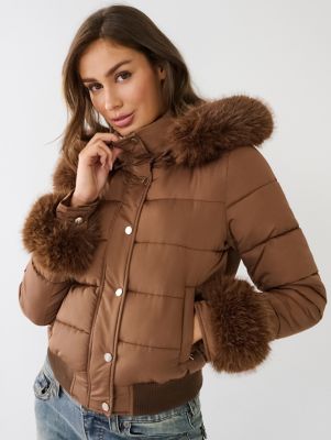 FAUX FUR TRIM PUFFER JACKET