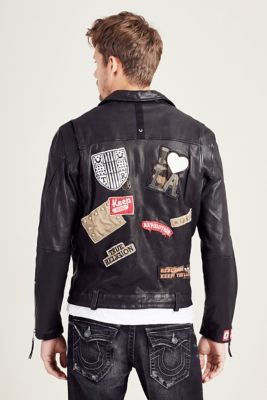 MENS PATCHED LEATHER BIKER JACKET True Religion