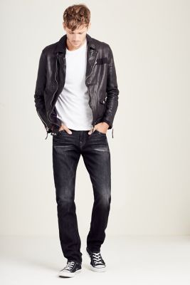 true religion black leather jacket