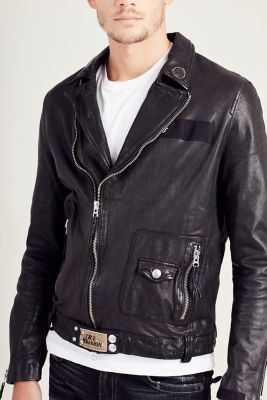 true religion black leather jacket