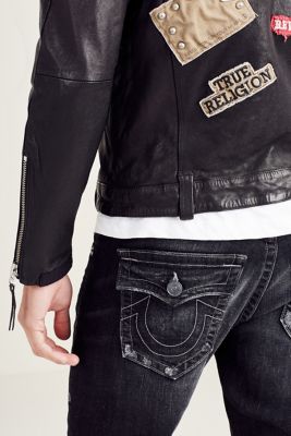 MENS PATCHED LEATHER BIKER JACKET True Religion