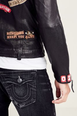 true religion black leather jacket