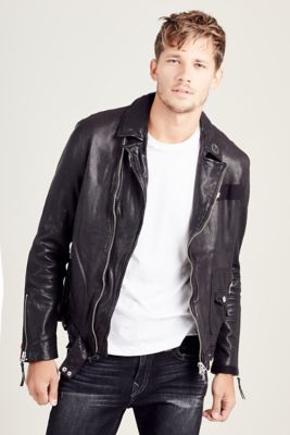 true religion black leather jacket
