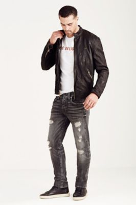 true religion black leather jacket