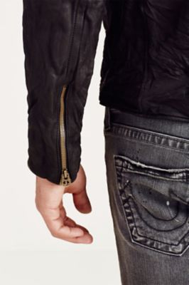 true religion black leather jacket