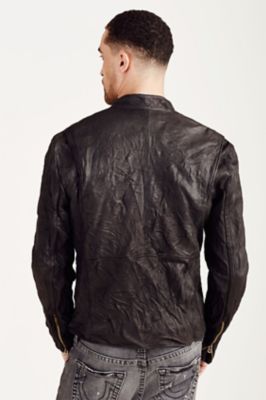 true religion black leather jacket