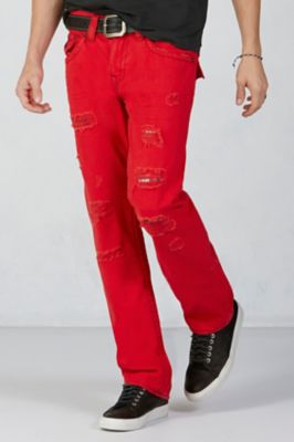 red straight jeans