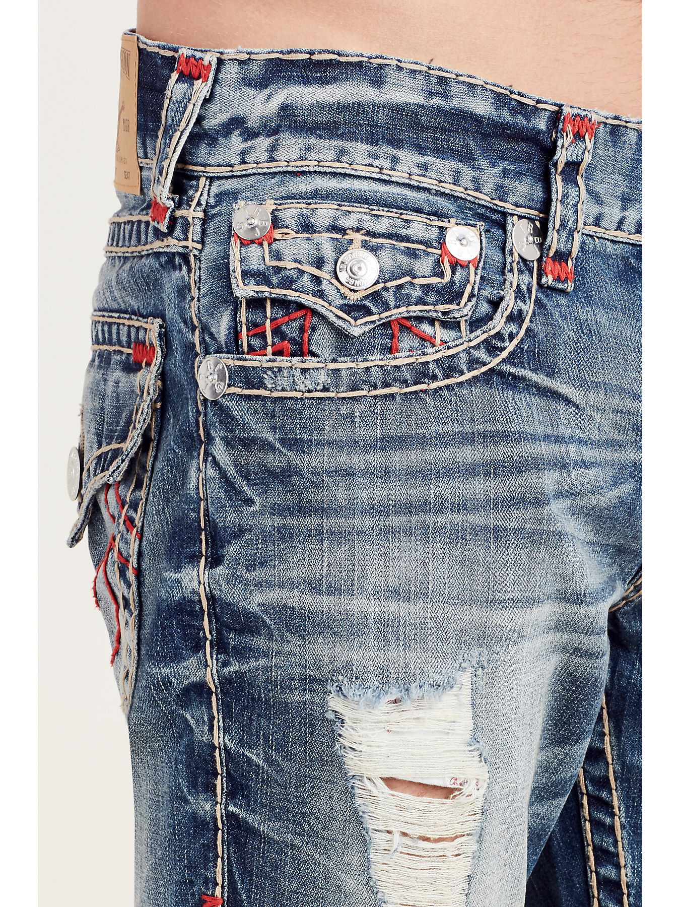 STRAIGHT FLAP RED STITCH RIPPED MENS JEAN - True Religion