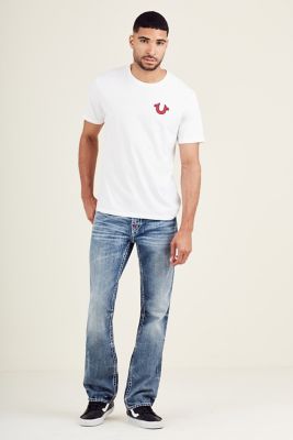 white and red true religion jeans