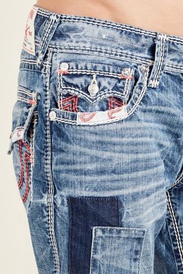 mens jeans with bandana patches