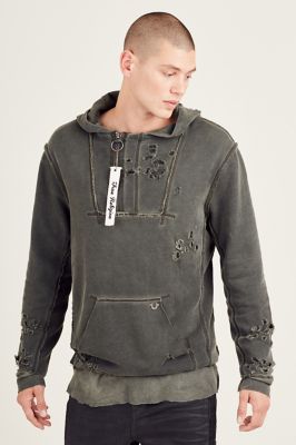 mens grey true religion hoodie