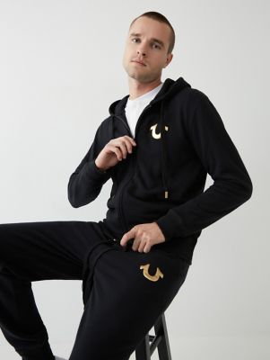 metallic double puff mens hoodie