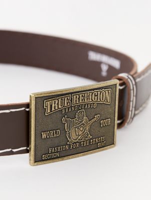 True Religion Men's TR Gold Buckle Belt