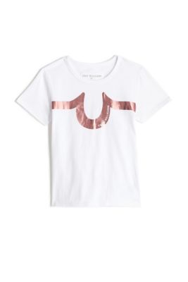 white and orange true religion shirt