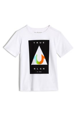 white and orange true religion shirt