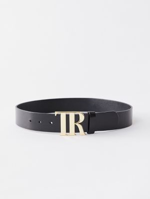 True Religion Men's TR Gold Buckle Belt - Black - Belts