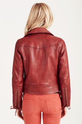 true religion red leather jacket