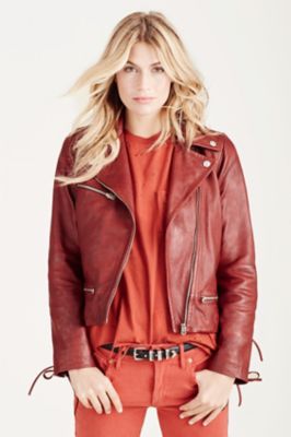 true religion red leather jacket